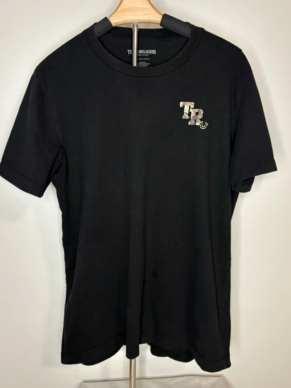 True Religion Black Short-Sleeve Tee with Metallic Logo